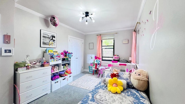90-09 Northern Blvd Unit 504, New York City, NY 11372 - playroom featuring crown molding, carpet flooring, and baseboards