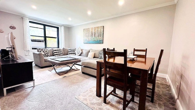 90-09 Northern Blvd Unit 504, New York City, NY 11372 - carpeted living area featuring ornamental molding, recessed lighting, and baseboards
