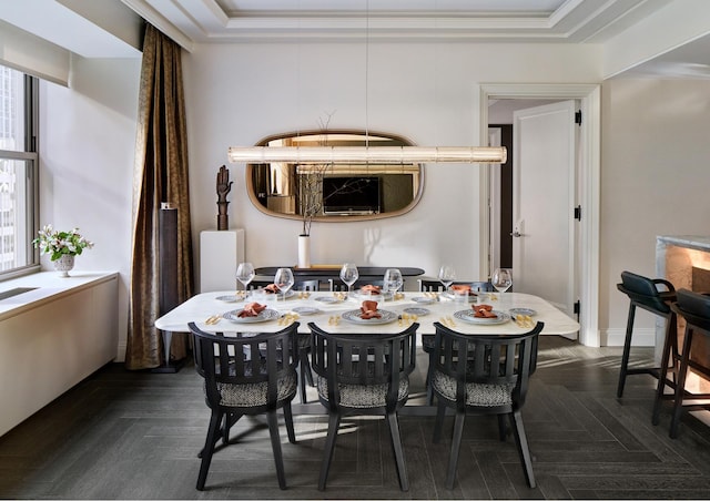 303 Park Ave Unit 2022, New York City, NY 10022 - dining space featuring a raised ceiling