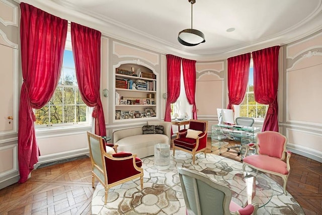 4 E 66th St Unit 4, New York City, NY 10065 - sitting room with ornamental molding and built in shelves