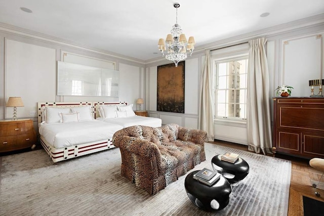 4 E 66th St Unit 4, New York City, NY 10065 - bedroom with a chandelier and crown molding