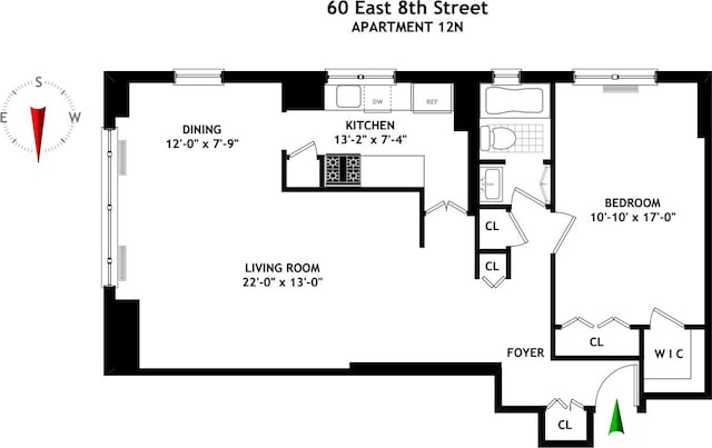 60 E 8th St Unit 12N, New York City, NY 10003 - view of room layout
