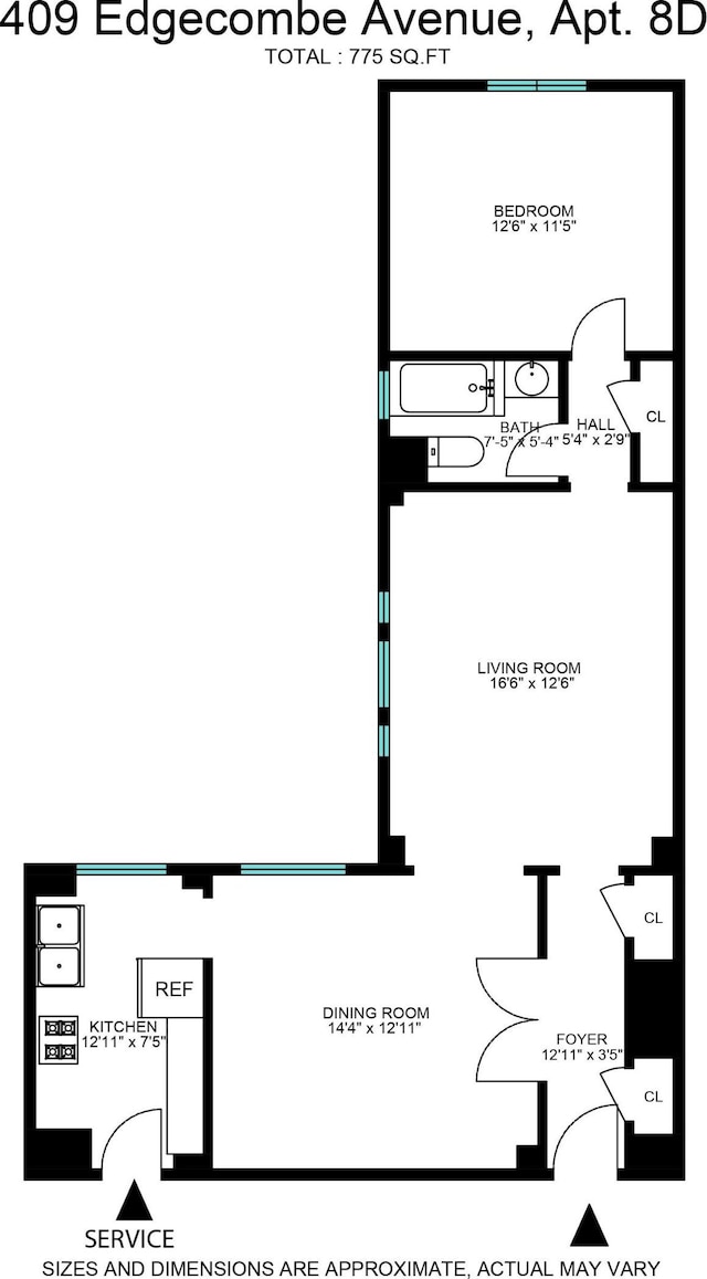 409 Edgecombe Ave Unit 8-D, New York City, NY 10032 - floor plan / room layout