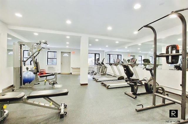 456 W 167th St Unit 2-A, New York City, NY 10032 - gym with healthy amount of natural light and recessed lighting
