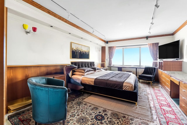 60 E End Ave Unit 27B, New York City, NY 10028 - bedroom with track lighting, wainscoting, and ornamental molding