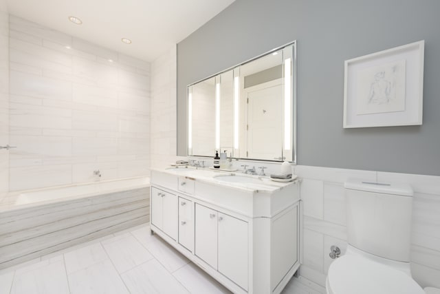 30 Park Pl Unit 60B, New York City, NY 10007 - full bathroom featuring double vanity, a tub, and recessed lighting