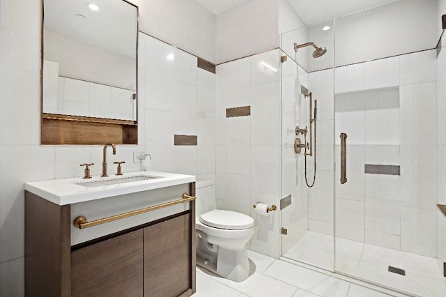 305 E 51st St Unit 20-B, New York City, NY 10022 - bathroom with a stall shower, vanity, and tile patterned flooring