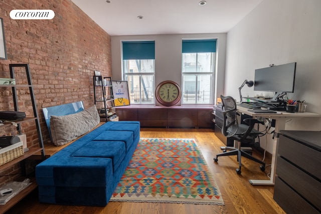 17 Murray St Unit 4Fl, New York City, NY 10007 - home office with brick wall and wood finished floors