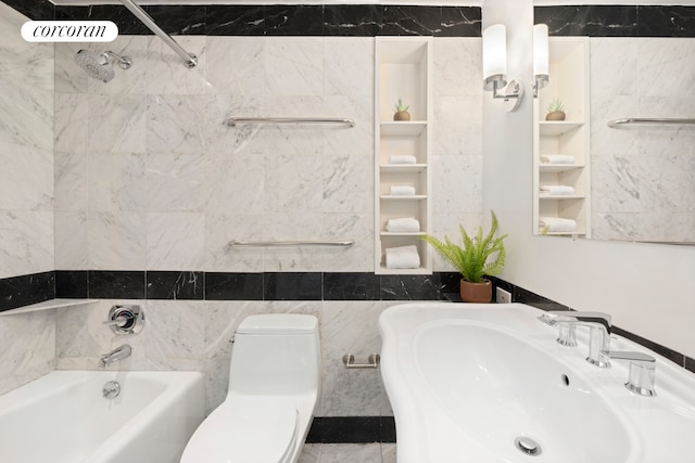 150 W 56th St Unit 3502, New York City, NY 10019 - full bathroom featuring a sink, toilet, and shower / bath combination