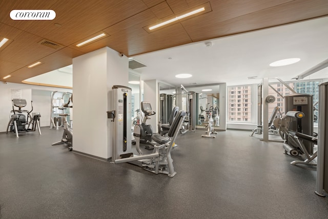 150 W 56th St Unit 3502, New York City, NY 10019 - workout area with wooden ceiling