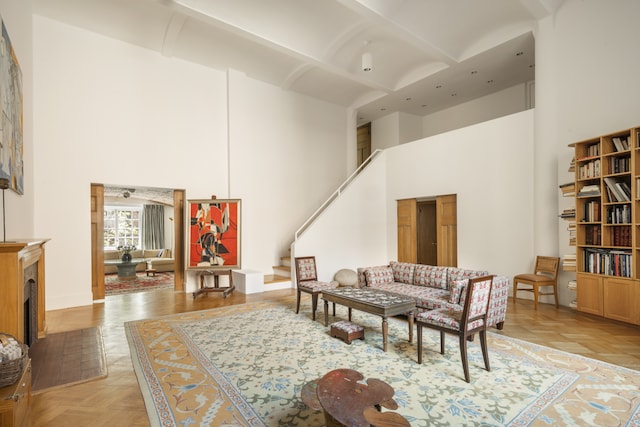 27 W 67th St Unit 2Fe, New York City, NY 10023 - living room with a high ceiling and stairway