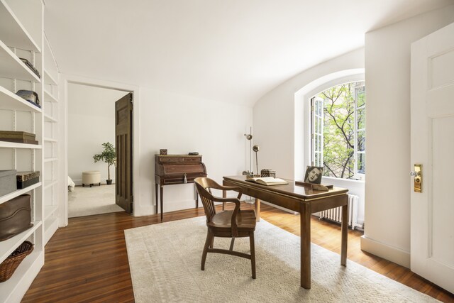 27 W 67th St Unit 2Fe, New York City, NY 10023 - home office featuring radiator and dark wood-style floors