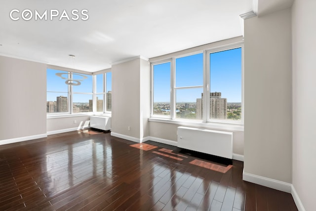 404 E 76th St Unit 30A, New York City, NY 10021 - empty room featuring radiator heating unit, plenty of natural light, baseboards, and ornamental molding