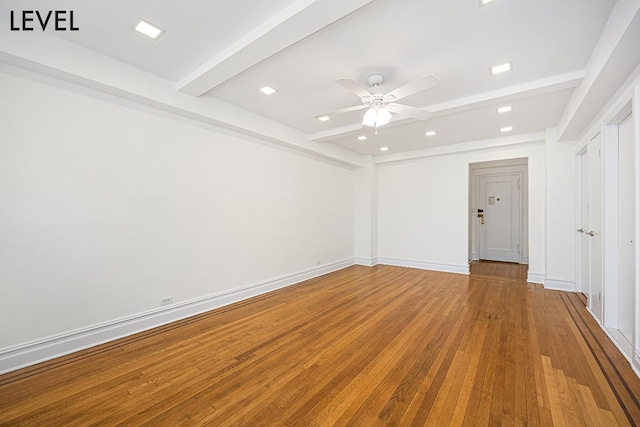 200 W 108th St Unit 2-E, New York City, NY 10025 - unfurnished room with beam ceiling, light wood-style flooring, a ceiling fan, and baseboards