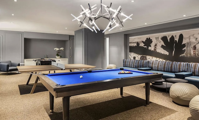 344 W 72nd St Unit 203, New York City, NY 10023 - rec room featuring carpet, pool table, and recessed lighting