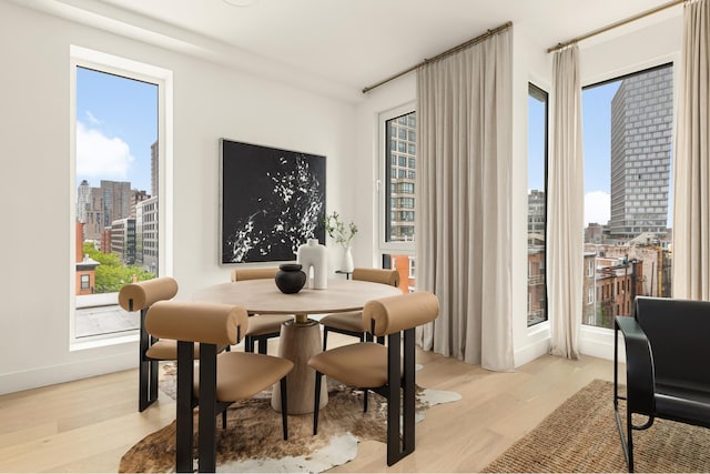 684 Dean St Unit 2, New York City, NY 11238 - dining area featuring a view of city, light wood-type flooring, and healthy amount of natural light