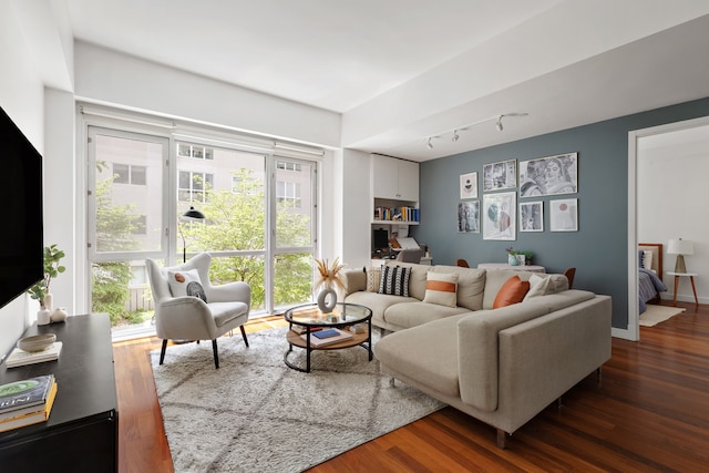 125 N 10th St Unit N2D, New York City, NY 11249 - living area with dark wood-style floors and track lighting