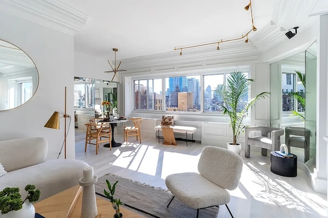 401 E 86th St Unit 18C, New York City, NY 10028 - living area featuring light wood-type flooring and ornamental molding