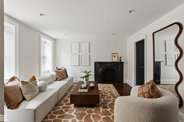 272 Lafayette Ave, New York City, NY 11238 - living room featuring a fireplace, wood finished floors, and recessed lighting