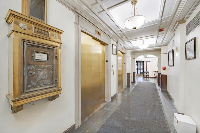 115 E 61st St Unit 10A, New York City, NY 10065 - hall with coffered ceiling, arched walkways, and elevator