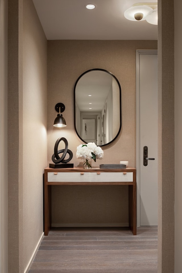 543 W 122nd St Unit 11A, New York City, NY 10027 - bathroom featuring wood finished floors and recessed lighting