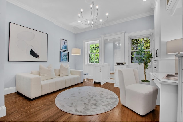 307 E 87th St, New York City, NY 10128 - living area featuring a chandelier, wood finished floors, and crown molding