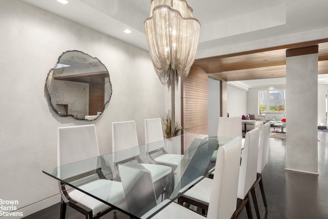 860 5th Ave Unit 11H, New York City, NY 10065 - dining room with a chandelier, recessed lighting, and wooden ceiling