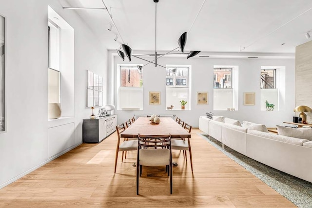 30 E 21st St Unit 3B, New York City, NY 10010 - dining space featuring rail lighting, light wood-type flooring, and plenty of natural light