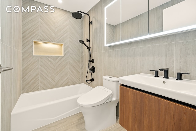 90 Herbert St Ph, Ph, New York City, NY 11222 - bathroom featuring tile walls, vanity, and tub / shower combination