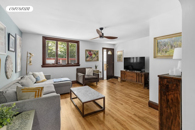 21 E 4th St, New York City, NY 11218 - living area featuring light wood-style flooring and ceiling fan