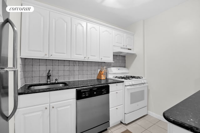 60 W 13th St Unit 8B, New York City, NY 10011 - kitchen with dishwasher, white gas range, a sink, under cabinet range hood, and fridge