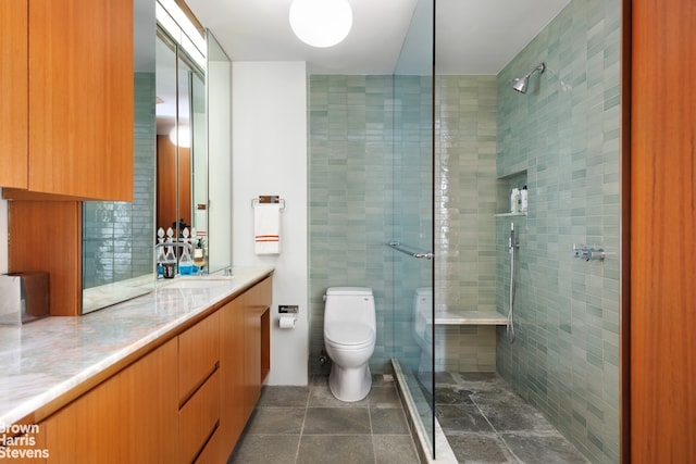 54 Riverside Dr Unit 9D, New York City, NY 10024 - full bathroom featuring vanity, a stall shower, toilet, and tasteful backsplash
