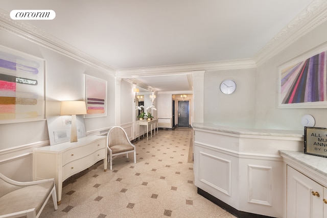 114 E 90th St Unit 5B, New York City, NY 10128 - corridor with ornamental molding and light flooring