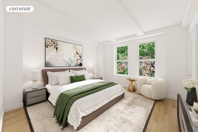 114 E 90th St Unit 5B, New York City, NY 10128 - bedroom featuring beam ceiling and light wood-type flooring
