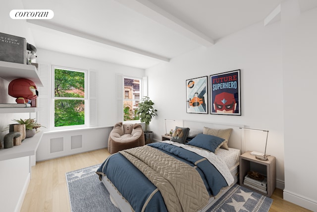114 E 90th St Unit 5B, New York City, NY 10128 - bedroom featuring beam ceiling and wood finished floors