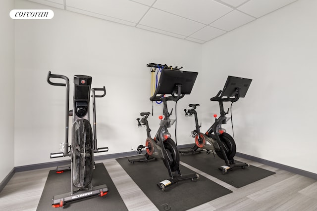 625 Main St Unit 643, New York City, NY 10044 - exercise room with a paneled ceiling and wood finished floors