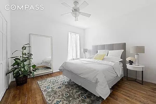 604 Riverside Dr Unit 4E, New York City, NY 10031 - bedroom featuring wood finished floors and ceiling fan