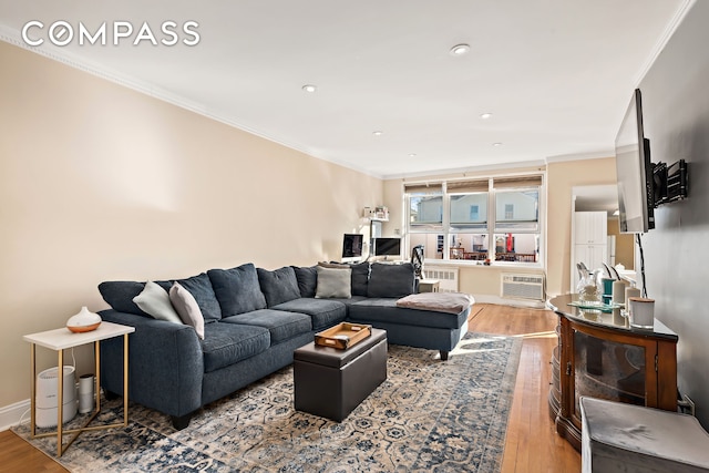 5730 Mosholu Ave Unit 4Ff, New York City, NY 10471 - living area with wood finished floors, ornamental molding, recessed lighting, and baseboards