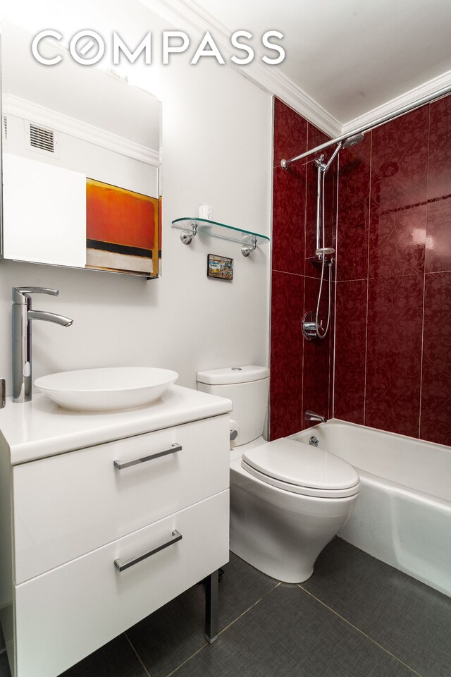 275 W 96th St Unit 12B, New York City, NY 10025 - bathroom with vanity, tile patterned flooring, toilet, and bathing tub / shower combination