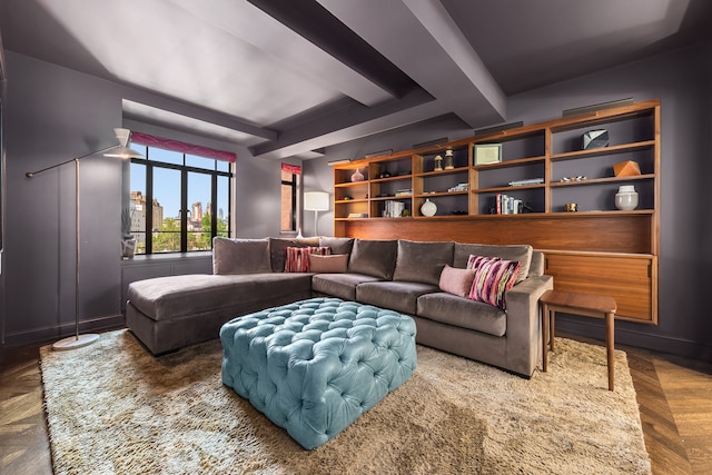 130 W 12th St Unit 9A, New York City, NY 10011 - living room with beam ceiling