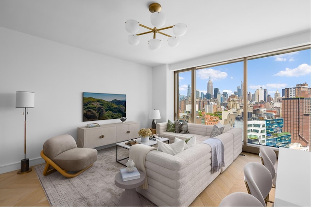 500 W 18th St Unit East15E, New York City, NY 10011 - living area featuring a chandelier
