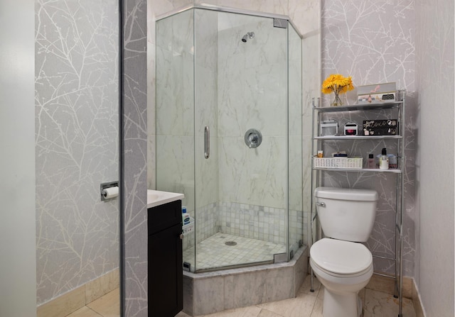 250 S End Ave Unit 3B, New York City, NY 10280 - full bathroom featuring toilet, a stall shower, and vanity