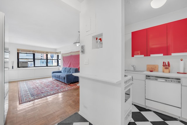 11 E 87th St Unit 9F, New York City, NY 10128 - kitchen with white appliances, a sink, open floor plan, and light countertops