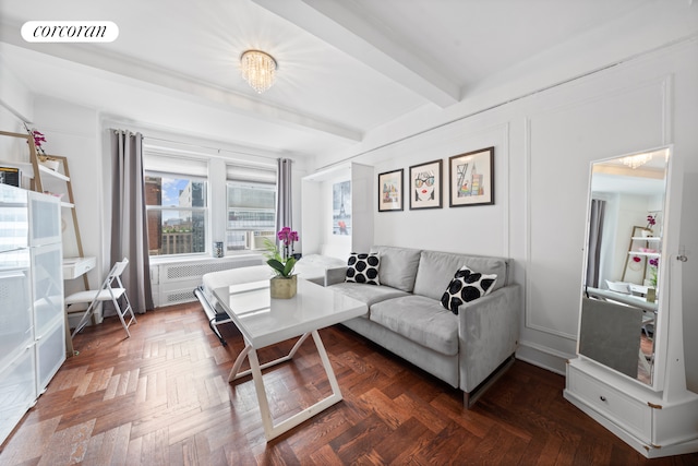 433 W 34th St Unit 15B, New York City, NY 10001 - living room featuring beam ceiling