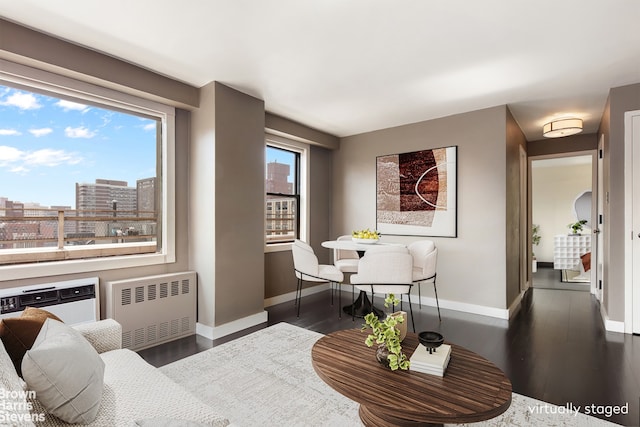 330 3rd Ave Unit 18B, New York City, NY 10010 - living room featuring radiator and dark wood-style flooring