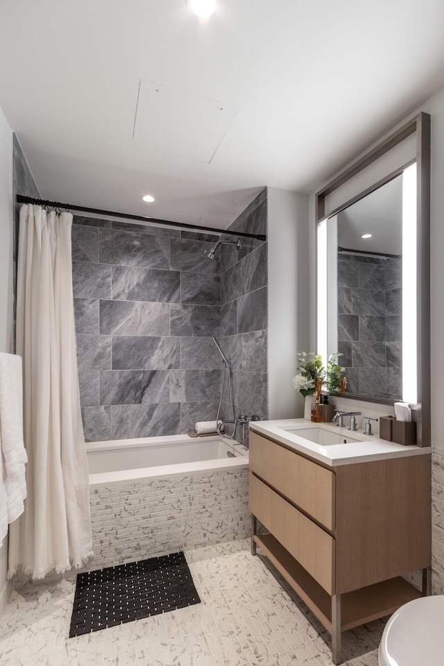 500 W 45th St Unit 202, New York City, NY 10036 - full bath with tiled shower / bath, vanity, and recessed lighting