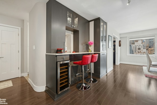303 E 57th St Unit 14G, New York City, NY 10022 - indoor dry bar featuring wine cooler and dark wood-style flooring