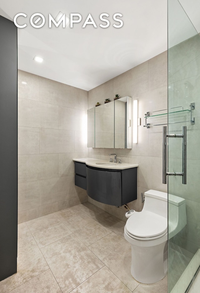 55 Hudson St Phe, Phe, New York City, NY 10013 - full bathroom with tile walls, tile patterned flooring, vanity, and a stall shower