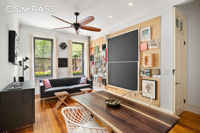 223 W 21st St Unit 1M, New York City, NY 10011 - home office with ceiling fan, hardwood / wood-style flooring, and recessed lighting