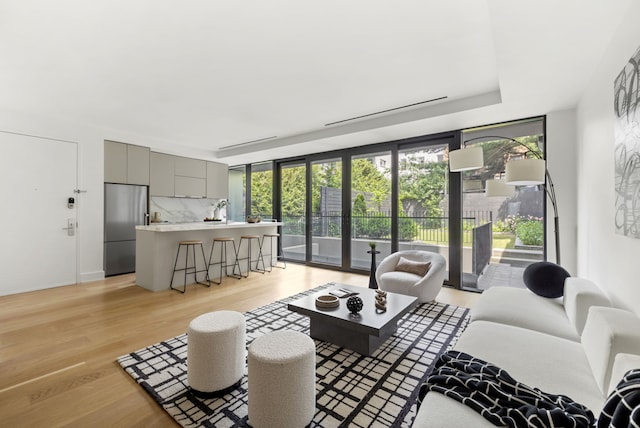 153 Green St Unit 1B, New York City, NY 11222 - living area featuring healthy amount of natural light, light wood finished floors, and expansive windows